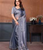 grey embellished jimmy choo lace border saree with blouse piece for wedding wear