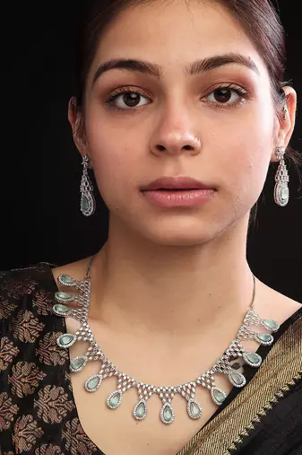 Mint ad-cz tear drop statement necklace set