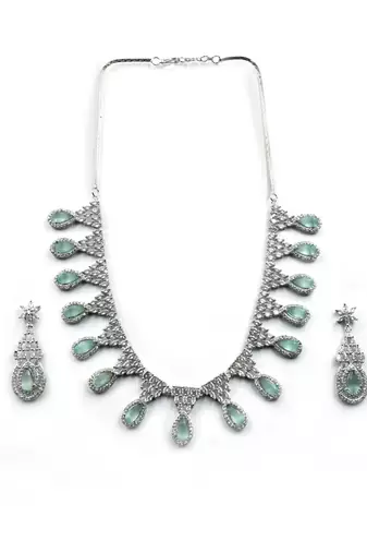 Mint ad-cz tear drop statement necklace set