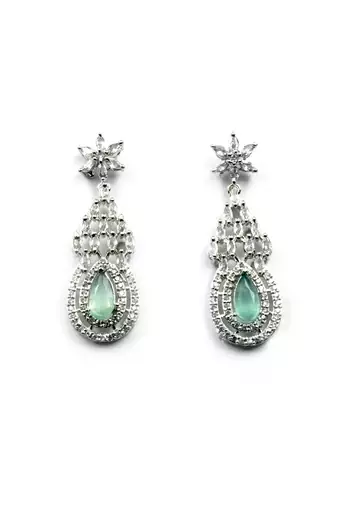 Mint ad-cz tear drop statement necklace set