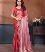 pink embellished jimmy choo lace border saree with blouse piece for wedding wear
