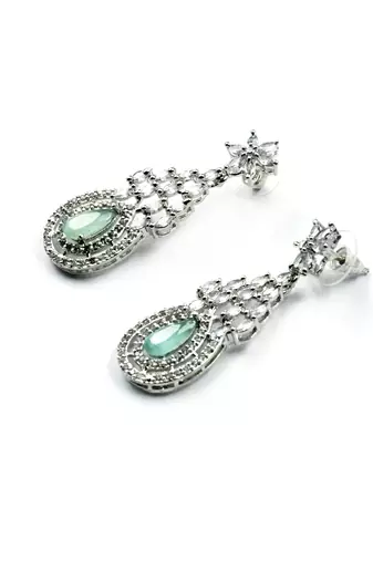 Mint ad-cz tear drop statement necklace set