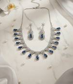 Blue ad-cz tear drop statement necklace set