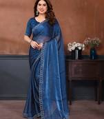 blue embellished jimmy choo lace border saree with blouse piece for wedding wear