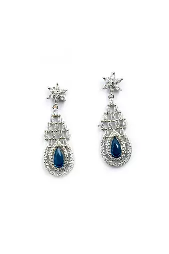 Blue ad-cz tear drop statement necklace set