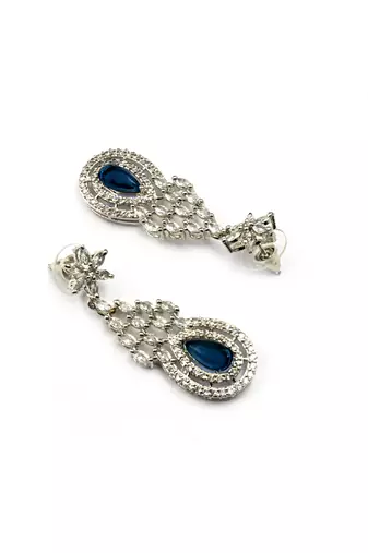 Blue ad-cz tear drop statement necklace set