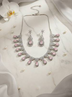 Pink ad-cz tear drop statement necklace set 1