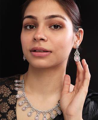 Pink ad-cz tear drop statement necklace set 2