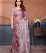 pink embellished jimmy choo lace border saree with blouse piece for wedding wear