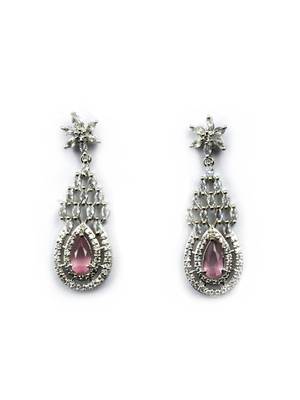Pink ad-cz tear drop statement necklace set 4