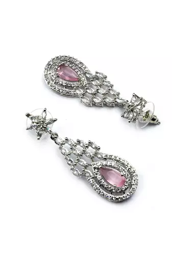 Pink ad-cz tear drop statement necklace set