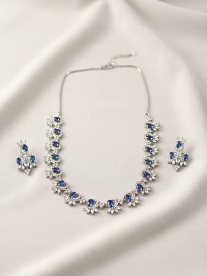 Elegant blue american diamond sleek necklace set 1