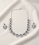 Elegant blue american diamond sleek necklace set