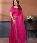pink embellished jimmy choo lace border saree with blouse piece for wedding wear