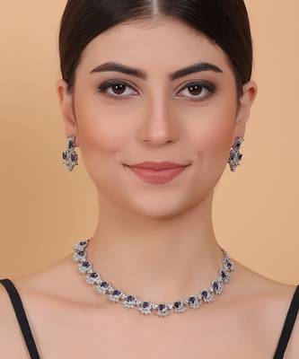 Elegant blue american diamond sleek necklace set 2