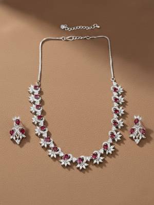 Elegant red american diamond sleek necklace set 1
