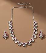 Elegant red american diamond sleek necklace set