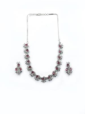 Elegant red american diamond sleek necklace set 3