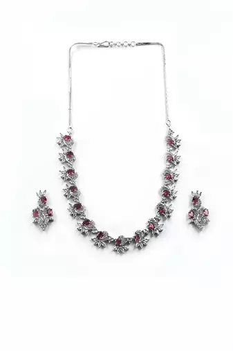 Elegant red american diamond sleek necklace set