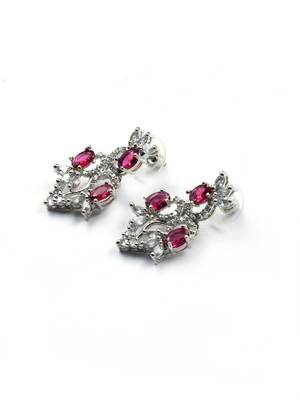 Elegant red american diamond sleek necklace set 5