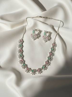 Elegant multicolor american diamond sleek necklace set 1