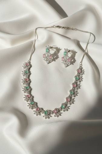 Elegant multicolor american diamond sleek necklace set