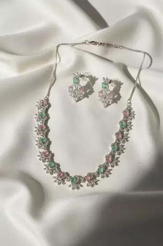 Elegant multicolor american diamond sleek necklace set