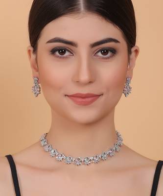 Elegant multicolor american diamond sleek necklace set 2