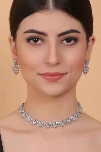 Elegant multicolor american diamond sleek necklace set