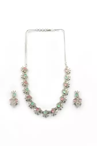 Elegant multicolor american diamond sleek necklace set