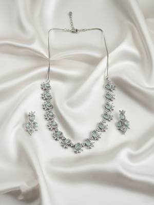 Elegant turquoise american diamond sleek necklace set 1
