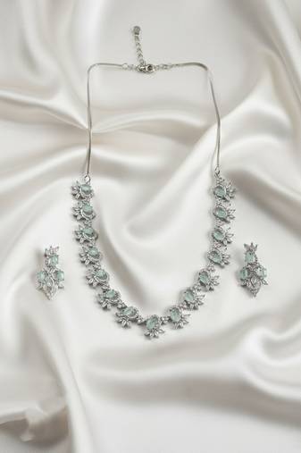 Elegant turquoise american diamond sleek necklace set
