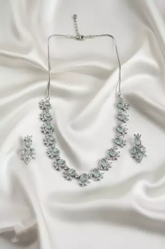 Elegant turquoise american diamond sleek necklace set
