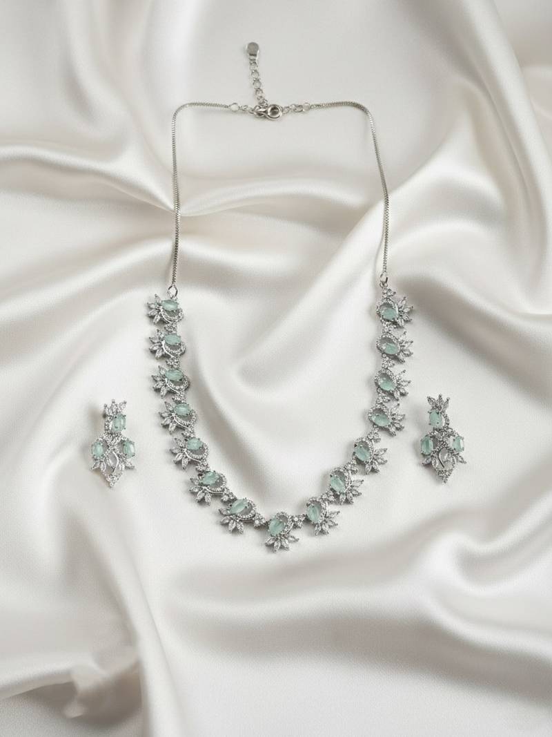 Elegant turquoise american diamond sleek necklace set