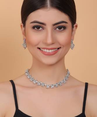 Elegant turquoise american diamond sleek necklace set 2