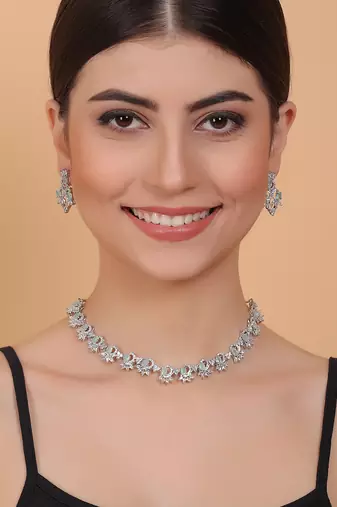 Elegant turquoise american diamond sleek necklace set