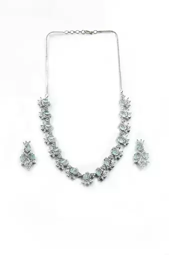 Elegant turquoise american diamond sleek necklace set