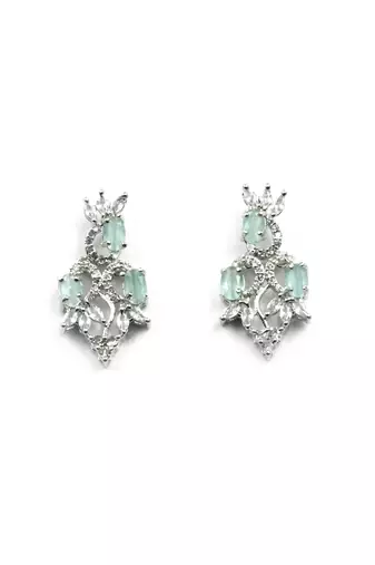 Elegant turquoise american diamond sleek necklace set
