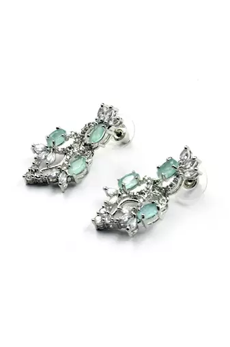 Elegant turquoise american diamond sleek necklace set