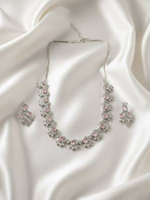 Elegant pink american diamond sleek necklace set 1