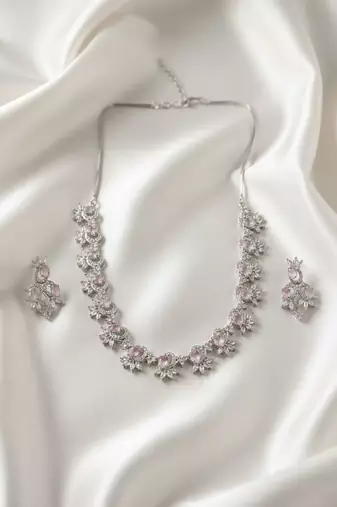 Elegant pink american diamond sleek necklace set