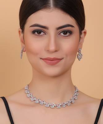 Elegant pink american diamond sleek necklace set 2