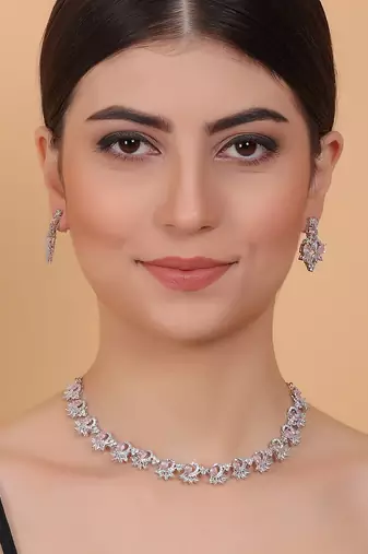Elegant pink american diamond sleek necklace set