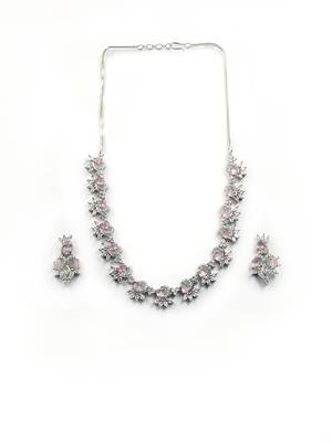 Elegant pink american diamond sleek necklace set 3