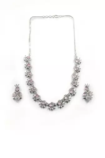 Elegant pink american diamond sleek necklace set
