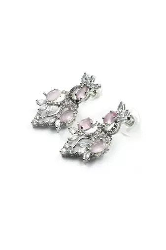 Elegant pink american diamond sleek necklace set