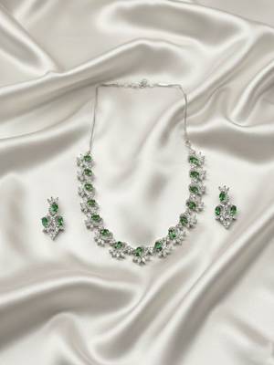 Elegant green american diamond sleek necklace set 1