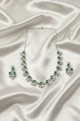 Elegant green american diamond sleek necklace set