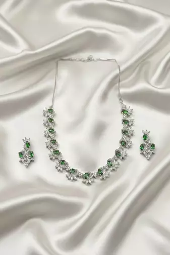 Elegant green american diamond sleek necklace set