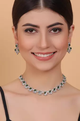 Elegant green american diamond sleek necklace set